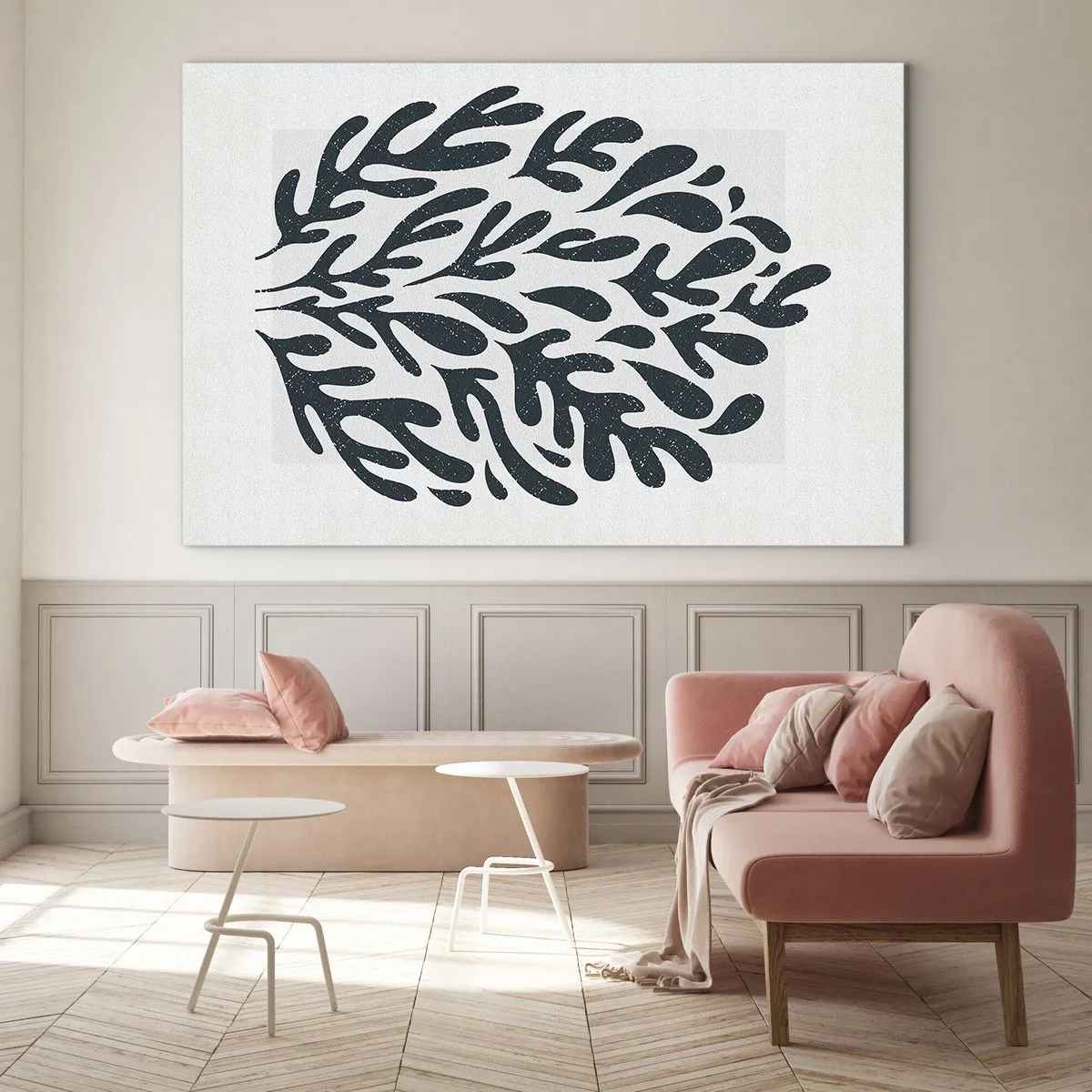 Obraz na szkle - Czarna organiczna forma na białym tle - 70x50cm - Kształty natury - Nowoczesna dekoracja ścienna do salonu i sypialni ARTTOR