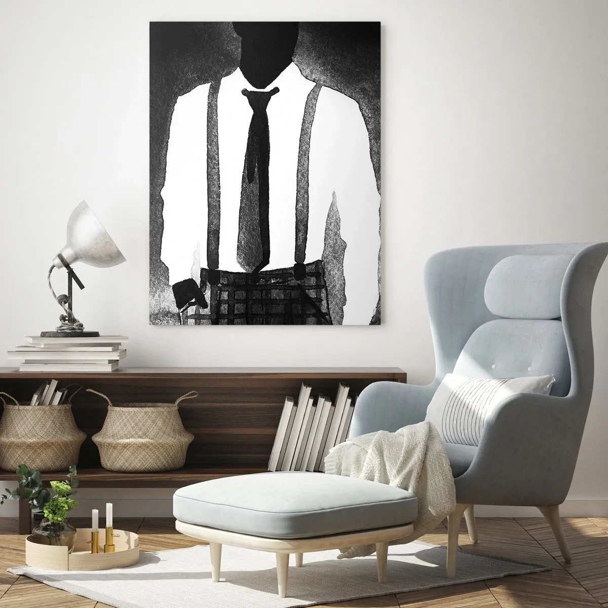Obraz na szkle - Czarno-biała sylwetka eleganckiej pary w stylu noir - 50x70cm - W klimacie noir - Nowoczesna dekoracja ścienna do salonu, kuchni i sypialni ARTTOR