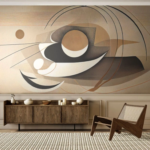Fototapeta Standard Eco - Beżowa abstrakcja z geometrycznymi formami i delikatnymi liniami - 100x70cm - Kompozycja: istota rzeczy - Nowoczesna dekoracja ścienna do salonu i sypialni ARTTOR
