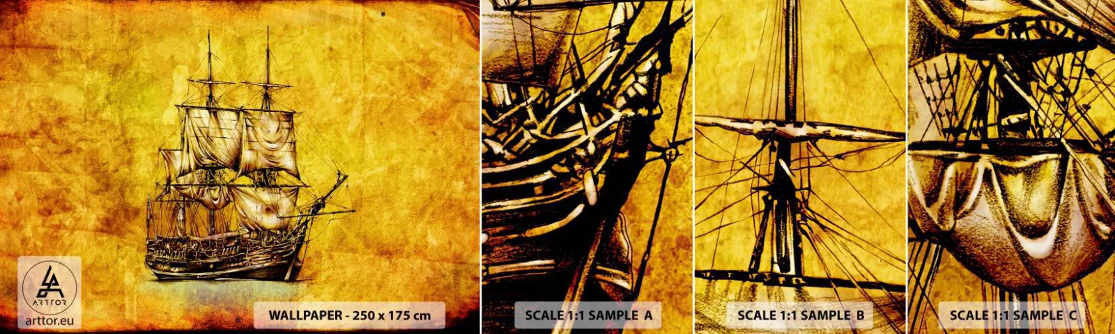 Fototapeta Próbka Samoprzylepna Deluxe Sticker - Kierunek Tortuga! - Marynistyczne, Statek Morski, Żaglowiec - 100x30 cm