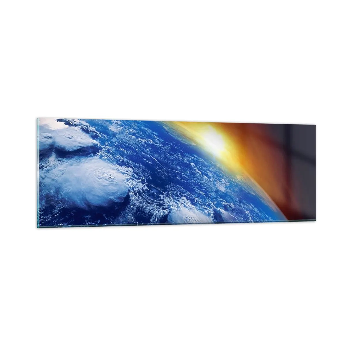 Obraz na szkle - Wschód słońca nad błękitną planetą - 90x30 cm