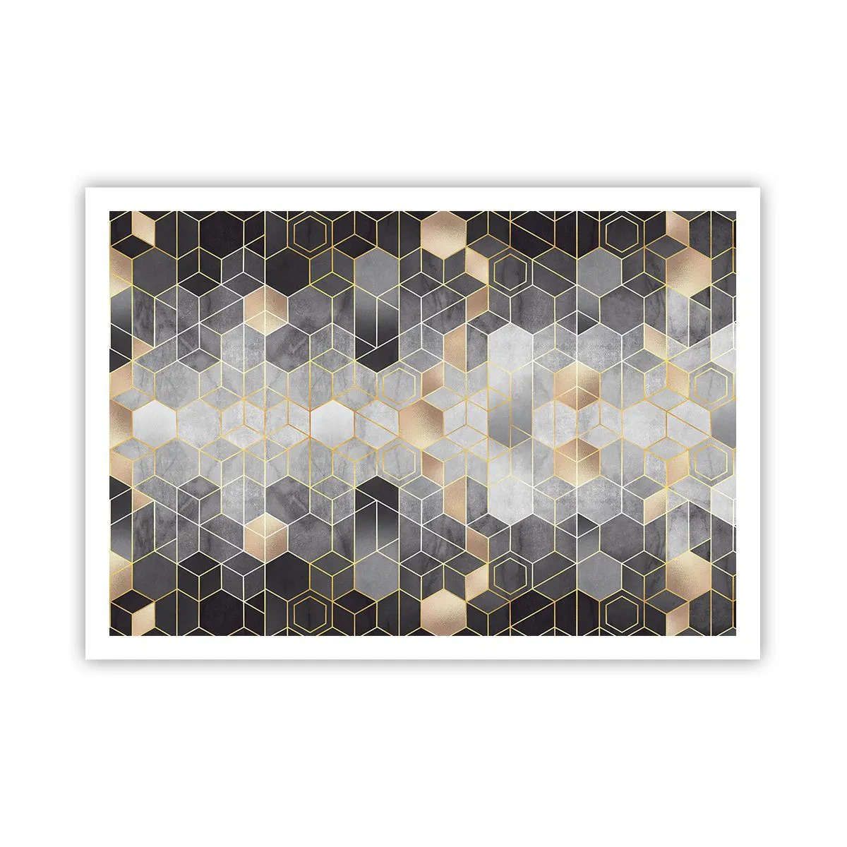 Plakat - Geometryczny wzór w złotych odcieniach - 100x70cm - Diamentowa kompozycja - Nowoczesna dekoracja ścienna do salonu i sypialni ARTTOR