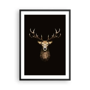 Plakat w czarnej ramie - Geometryczny wizerunek jelenia na czarnym tle - 50x70cm - Kubistyczny jeleń - Nowoczesna dekoracja ścienna do salonu i sypialni ARTTOR