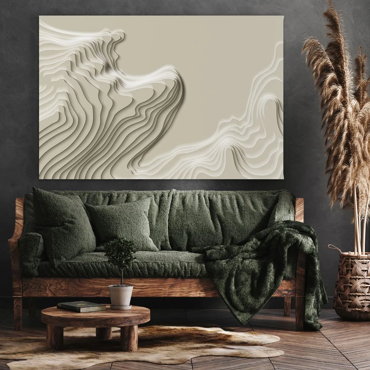 Obraz na płótnie - Abstrakcyjny wzór w odcieniach beżu z liniowym efektem - 100x70cm - Topografia sztuki - Nowoczesna dekoracja ścienna do salonu, kuchni i sypialni ARTTOR