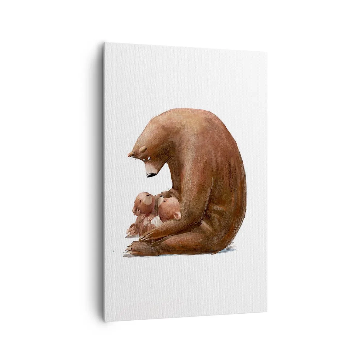 Obraz na płótnie - Niedźwiedzica z dwoma małymi niedźwiadkami w ramionach - 80x120cm - Słodkich snów, dzieciaki - Nowoczesna dekoracja ścienna do salonu i sypialni ARTTOR