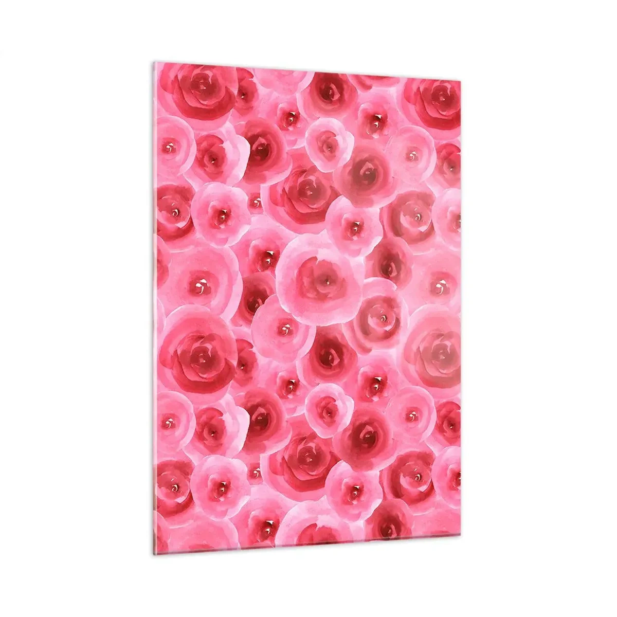 Obraz na szkle - Akwarelowy wzór róż w odcieniach czerwieni i różu - 50x70cm - Róże na dole i na górze - Nowoczesna dekoracja ścienna do salonu, kuchni i sypialni ARTTOR