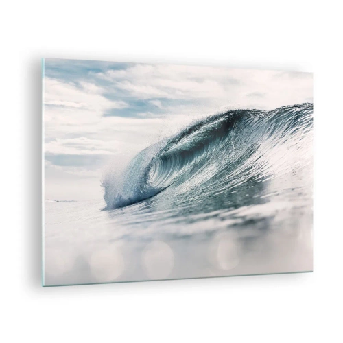 Obraz na szkle - Potężna fala oceanu w promieniach słońca - 70x50cm - Wodny szczyt - Nowoczesna dekoracja ścienna do salonu i sypialni ARTTOR