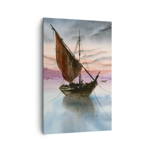 Obraz na płótnie - Dwa żaglowce zacumowane na spokojnej wodzie o zmierzchu - 80x120cm - Wieczór w porcie - Nowoczesna dekoracja ścienna do salonu i sypialni ARTTOR