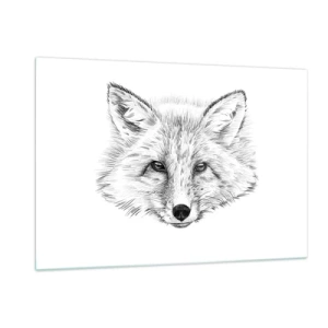 Obraz na szkle - Rysunek głowy lisa na białym tle - 120x80cm - Czy te oczy mogą kłamać? - Nowoczesna dekoracja ścienna do salonu, kuchni i sypialni ARTTOR