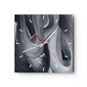 Zegar ścienny - Czarno-biała abstrakcja z dynamicznymi pociągnięciami pędzla - 30x30cm - Płynność rzeczywistości - Nowoczesna dekoracja ścienna do salonu i sypialni ARTTOR