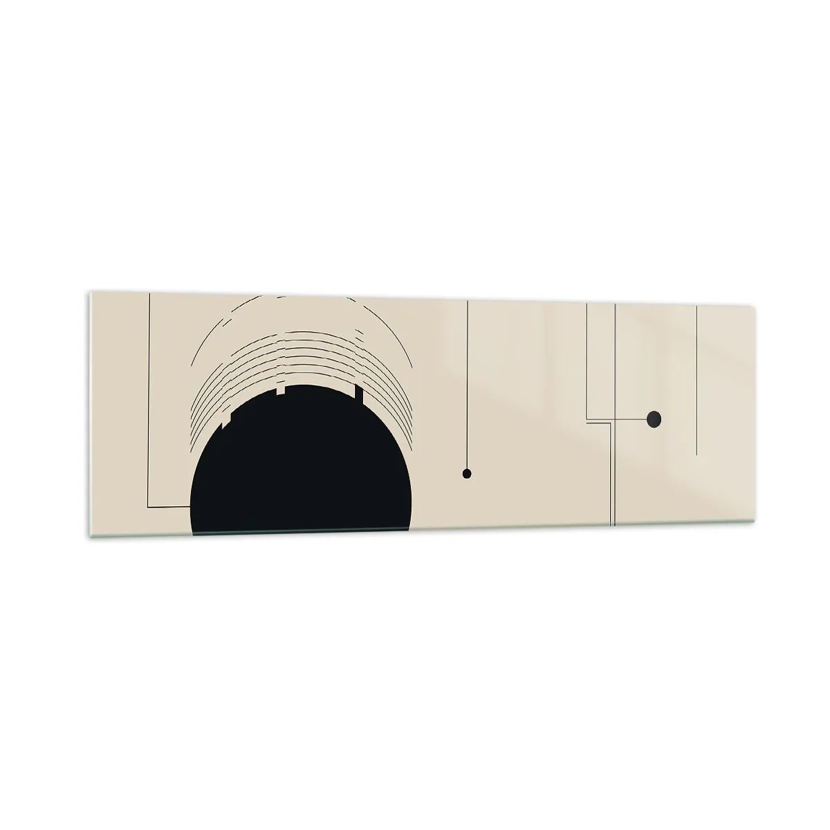Obraz na szkle - Czarne geometryczne linie i okrąg na beżowym tle - 160x50cm - Sprężysta i dynamiczna kompozycja - Nowoczesna dekoracja ścienna do salonu i sypialni ARTTOR