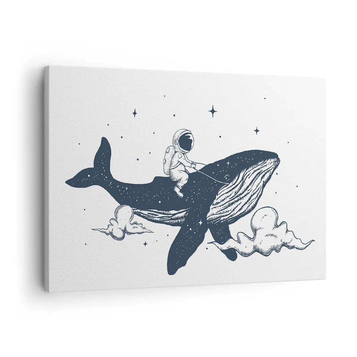 Obraz na płótnie - Astronauta na wielorybie unoszącym się w kosmosie - 70x50cm - Kosmiczna przygoda - Nowoczesna dekoracja ścienna do salonu i sypialni ARTTOR