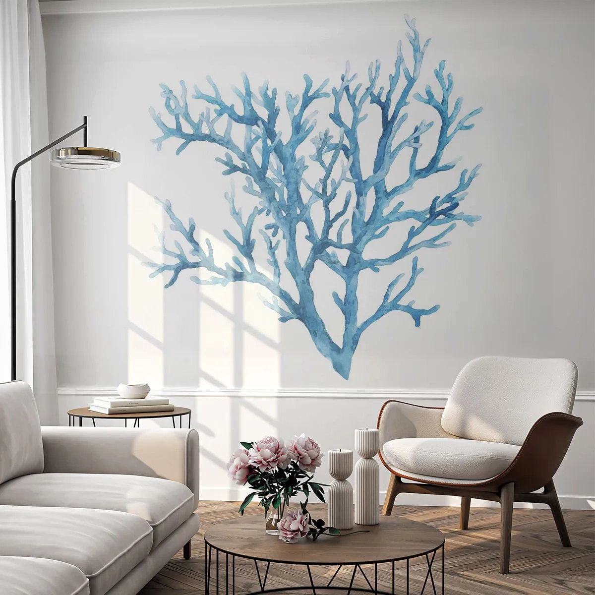 Fototapeta Premium Canvas - Morski filigran - Koralowiec, Nadmorski, Minimalistyczny - 250x175 cm