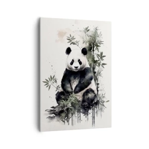 Obraz na płótnie - Urocza panda siedząca wśród bambusowych liści w akwarelowym stylu - 50x70cm - Pozdrowienia z Chin - Nowoczesna dekoracja ścienna do salonu, kuchni i sypialni ARTTOR