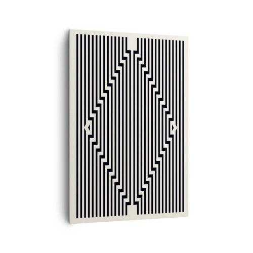 Obraz na płótnie - Czarno-białe linie tworzące efekt geometrycznej iluzji - 70x100cm - Geometryczna iluzja - Nowoczesna dekoracja ścienna do salonu i sypialni ARTTOR
