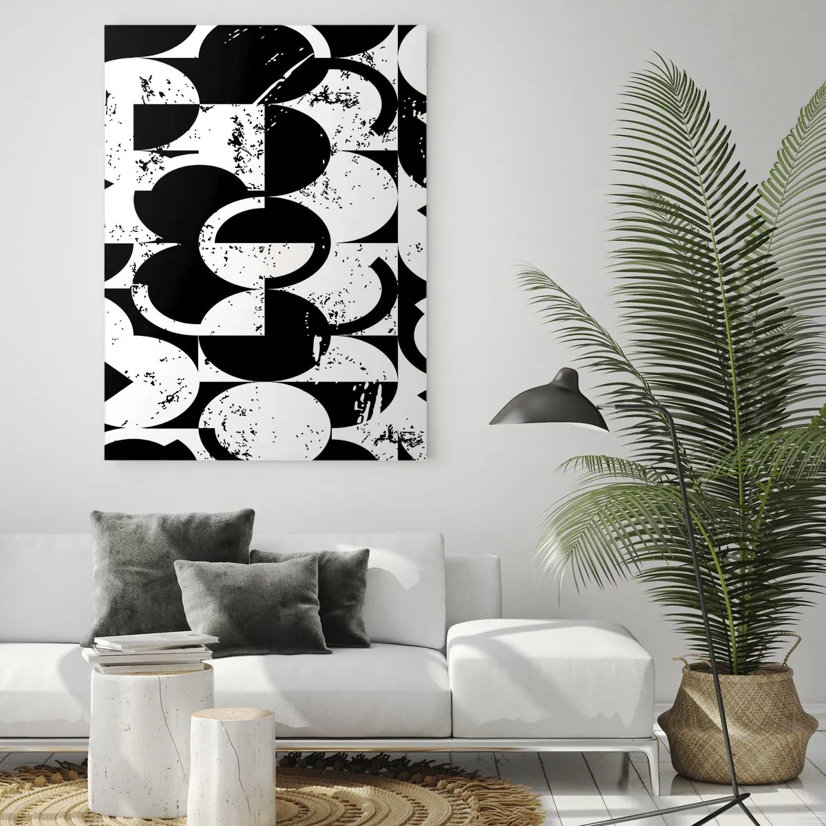 Obraz na szkle - Geometryczny wzór w kontrastujących czarnych i białych kształtach - 50x70cm - Białe jest białe, a czarne czarne - Nowoczesna dekoracja ścienna do salonu, kuchni i sypialni ARTTOR
