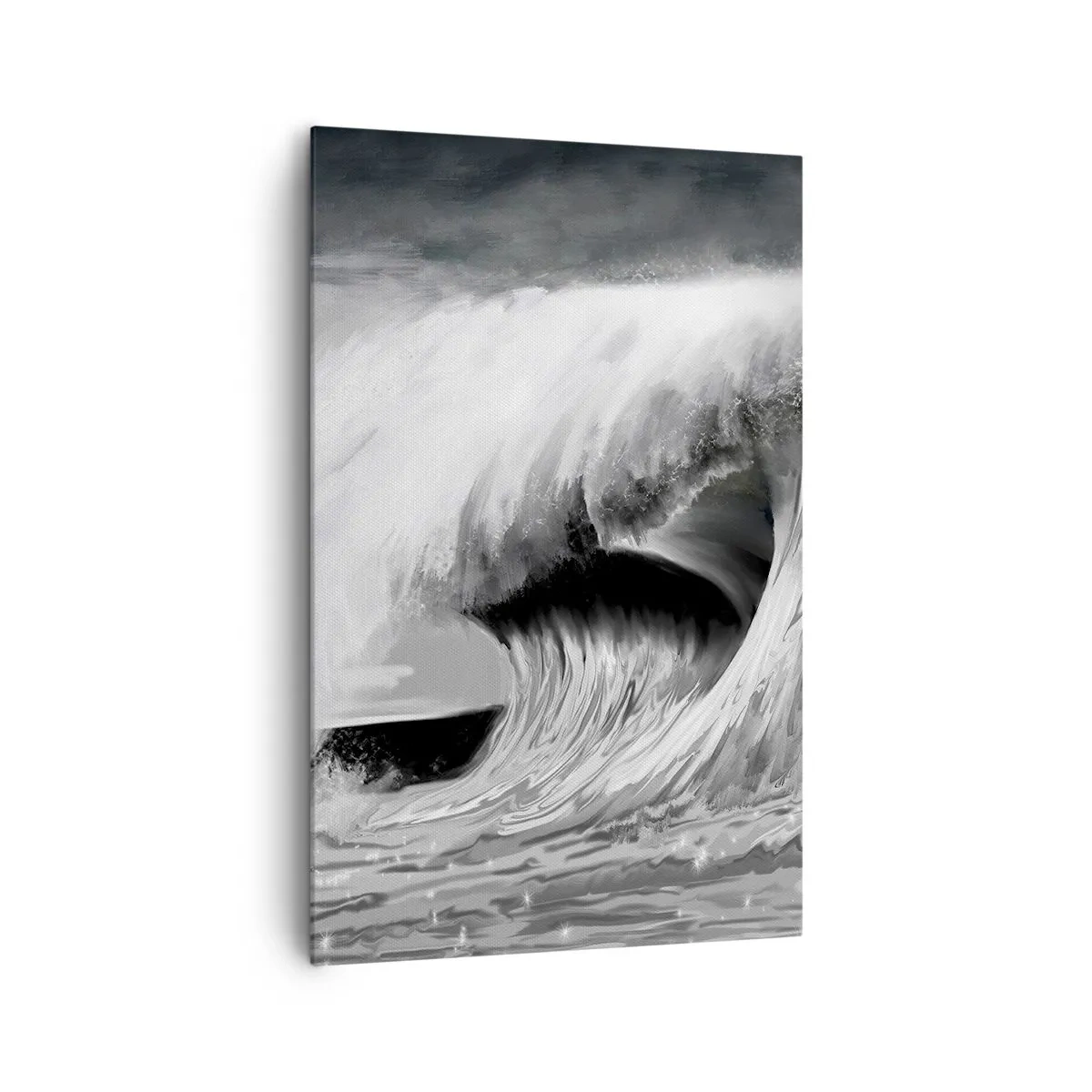 Obraz na płótnie - Dramatyczna fala oceaniczna w monochromatycznym ujęciu - 80x120cm - Gniew oceanu - Nowoczesna dekoracja ścienna do salonu i sypialni ARTTOR