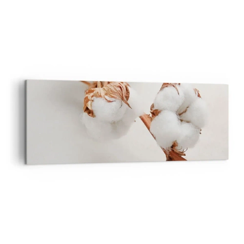 Obraz na płótnie - Gałązka bawełny na subtelnym tle - 140x50cm - Tylko tulić - Nowoczesna dekoracja ścienna do salonu i sypialni ARTTOR