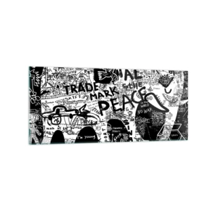Obraz na szkle - Czarno-biała grafika z motywami graffiti - 120x50cm - Bogaty świat ulicy - Nowoczesna dekoracja ścienna do salonu i sypialni ARTTOR