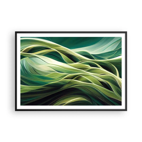 Plakat w czarnej ramie - Dynamiczne linie w odcieniach zieleni - 100x70cm - Abstrakcyjna gra w zielone - Nowoczesna dekoracja ścienna do salonu i sypialni ARTTOR