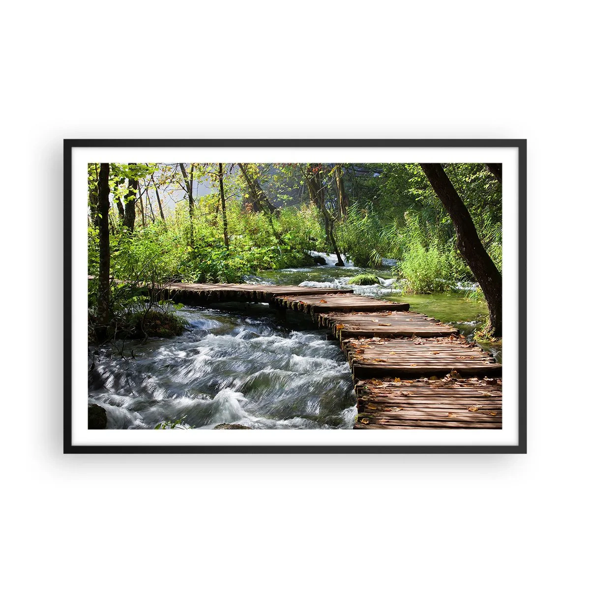 Plakat w czarnej ramie - Nad pienistą kaskadą - 91x61 cm