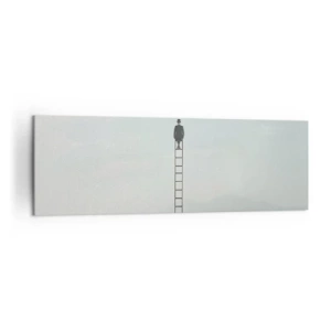 Obraz na płótnie - Mężczyzna na drabinie wznoszącej się w niebo - 160x50cm - Wznieś się ponadto - Nowoczesna dekoracja ścienna do salonu i sypialni ARTTOR