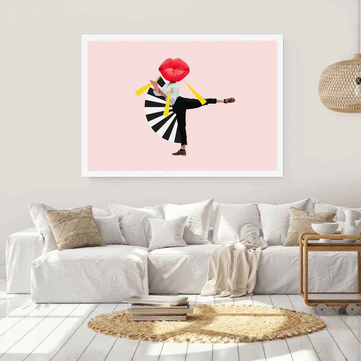 Plakat - Surrealistyczna postać z ustami i geometrycznymi elementami - 100x70cm - Surrealistyczny pop-art - Nowoczesna dekoracja ścienna do salonu i sypialni ARTTOR