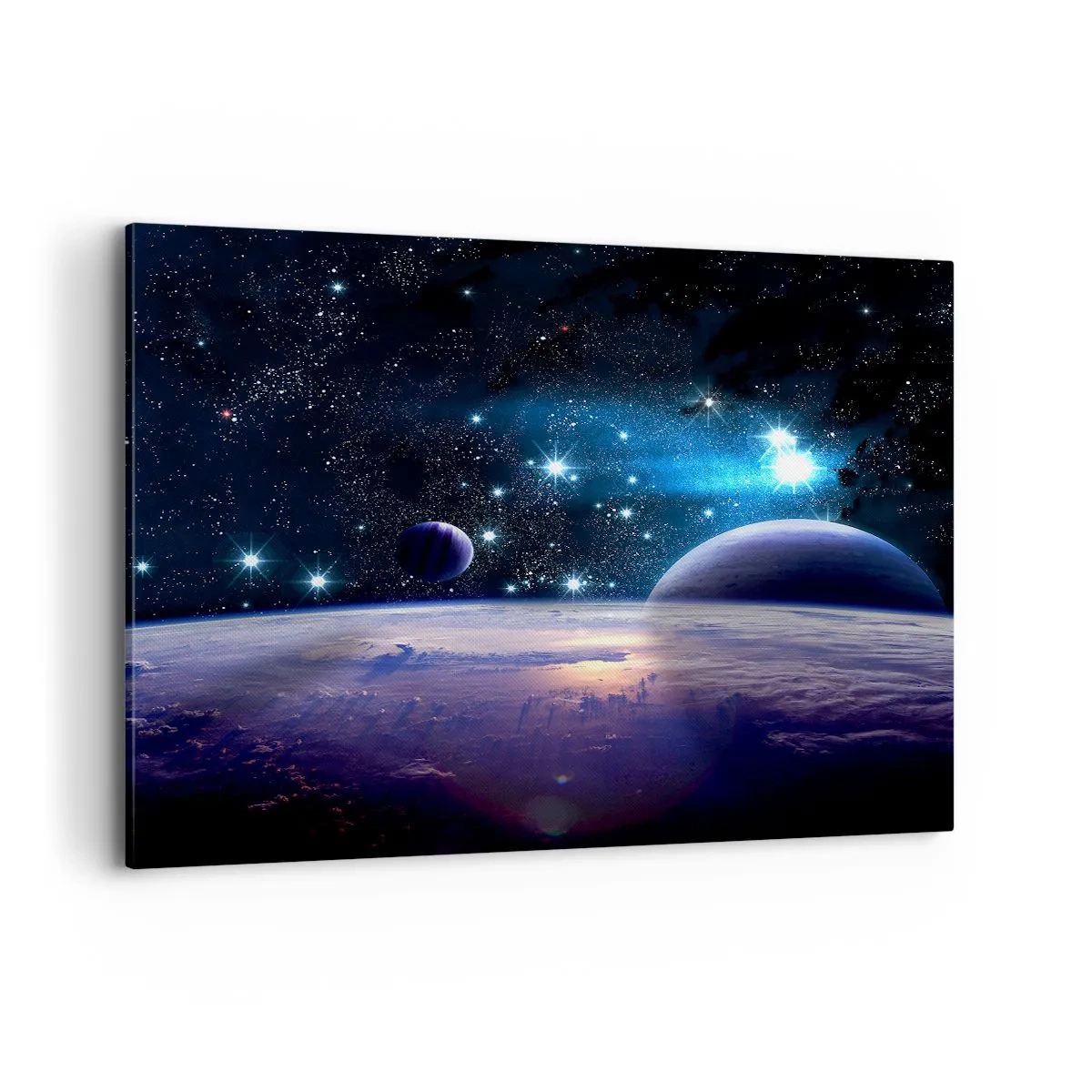Obraz na płótnie - Widok na przestrzeń kosmiczną z planetami i gwiazdami - 120x80cm - Wciąż sami? - Nowoczesna dekoracja ścienna do salonu, kuchni i sypialni ARTTOR