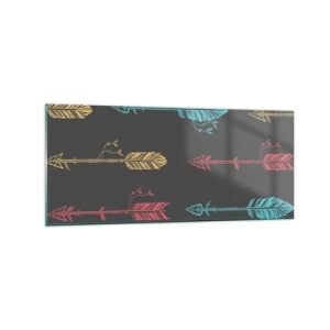 Obraz na szkle - Stylizowany wzór strzał w pastelowych kolorach na ciemnym tle - 120x50cm - W ordynku - Nowoczesna dekoracja ścienna do salonu i sypialni ARTTOR