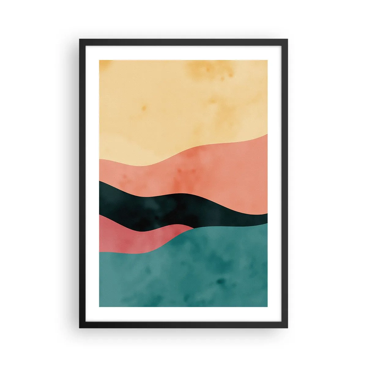 Plakat w czarnej ramie - Kolorowe abstrakcyjne fale w odcieniach pastelowych - 50x70cm - Zgodna niezgodność - Nowoczesna dekoracja ścienna do salonu i sypialni ARTTOR