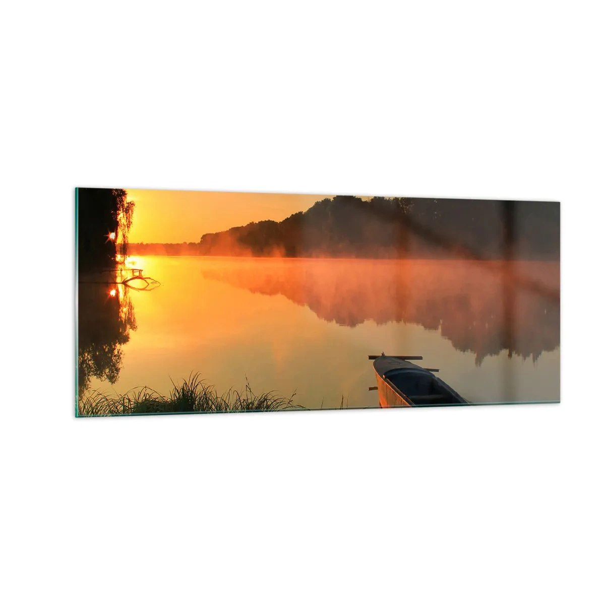 Obraz na szkle - Wschód słońca nad wodą jak tafla lustra - 100x40 cm