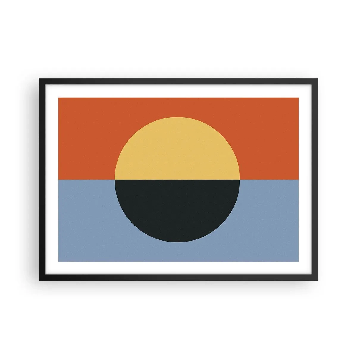 Plakat w czarnej ramie - Abstrakcja geometryczna z kontrastowymi kolorami - 70x50cm - Kompozycja ciepła i chłodu - Nowoczesna dekoracja ścienna do salonu i sypialni ARTTOR