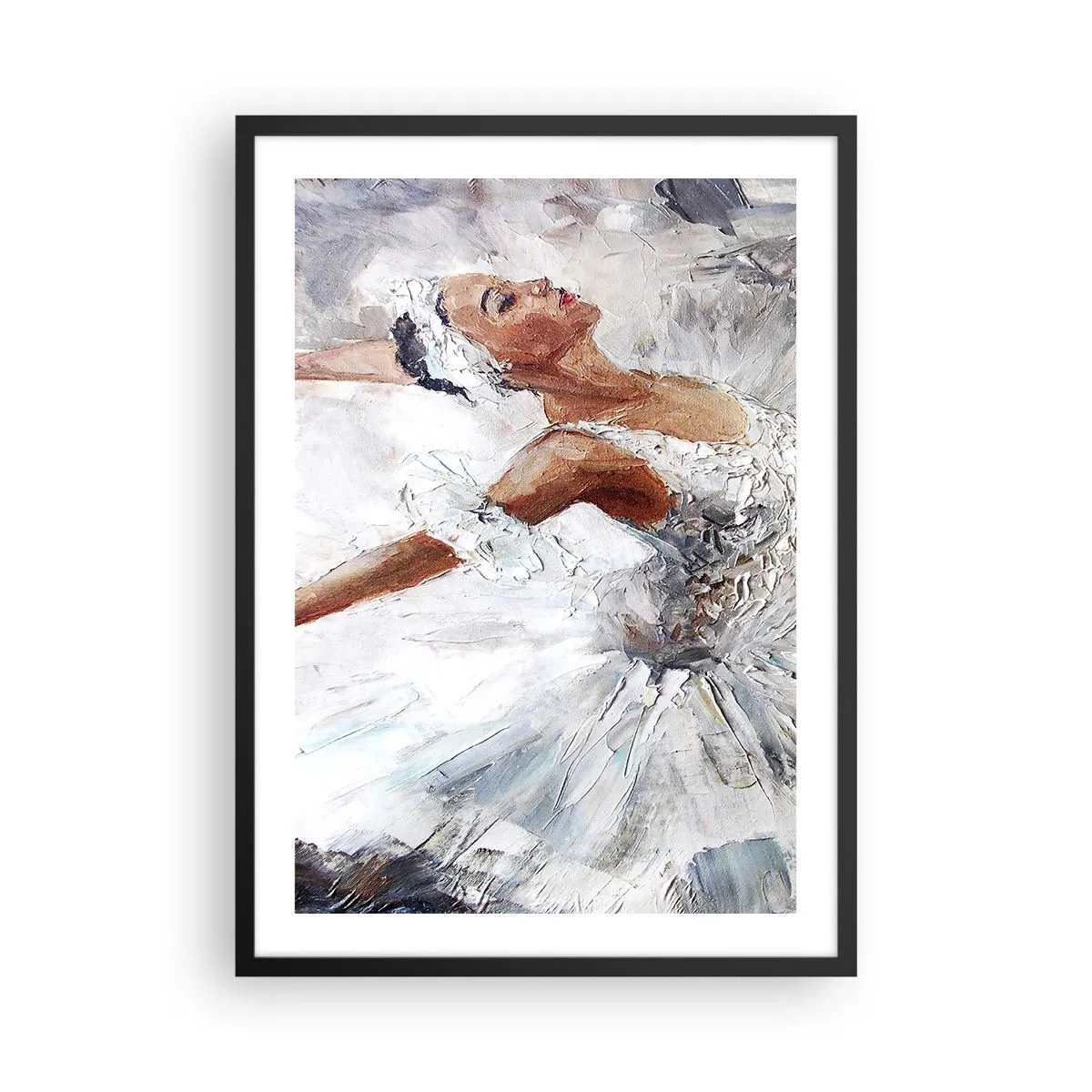 Plakat w czarnej ramie - Balerina w białym stroju w stylu malarskim - 50x70cm - Delikatna i lekka jak tiul - Nowoczesna dekoracja ścienna do salonu i sypialni ARTTOR