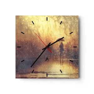 Zegar ścienny - Postać z parasolem w mglistym krajobrazie pełnym refleksji - 30x30cm - Czuję, że ktoś na mnie patrzy - Nowoczesna dekoracja ścienna do salonu i sypialni ARTTOR