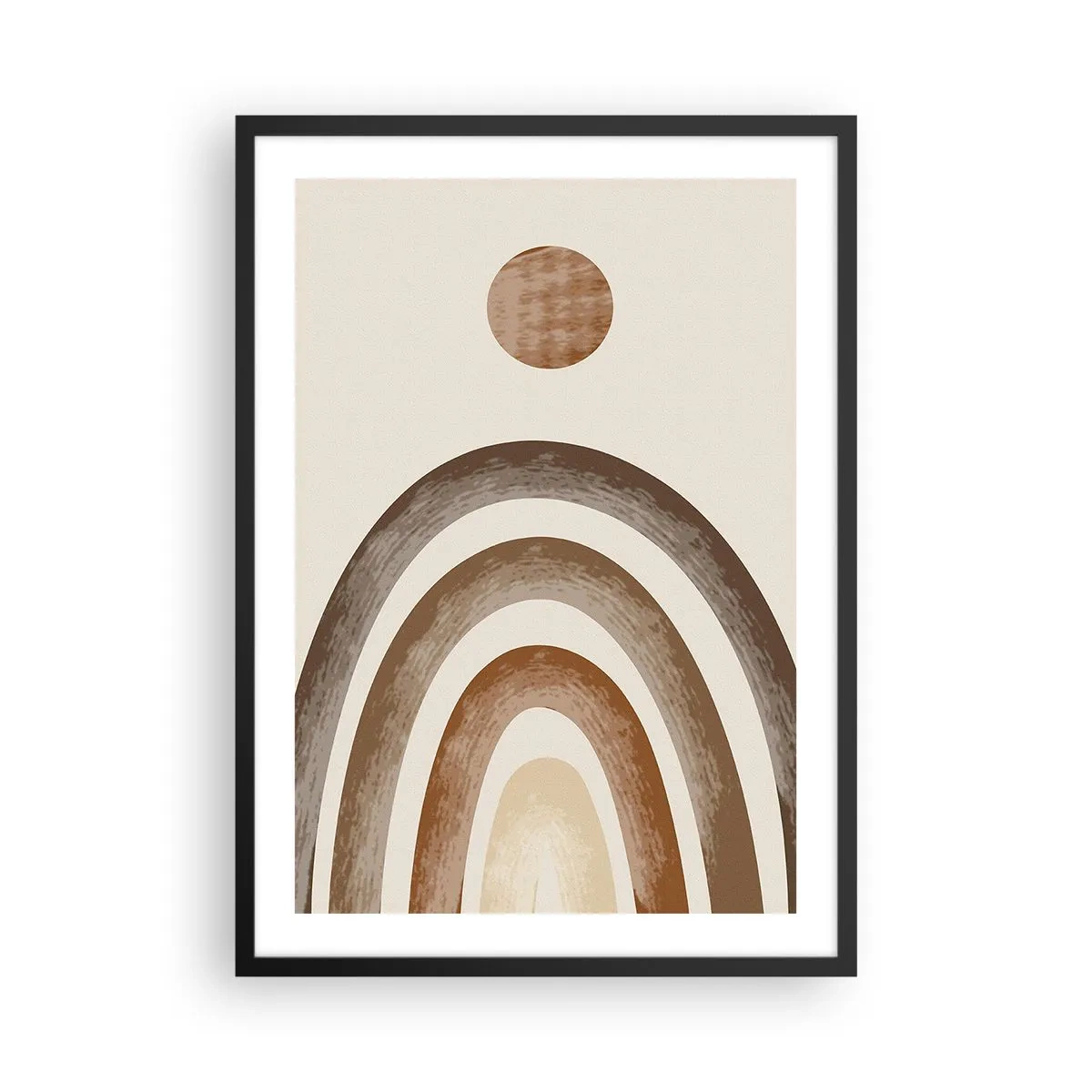 Plakat w czarnej ramie - Abstrakcyjny motyw łuków i słońca w odcieniach ziemi - 50x70cm - W odległej galaktyce - Nowoczesna dekoracja ścienna do salonu i sypialni ARTTOR