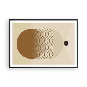 Plakat w czarnej ramie - Geometryczna abstrakcja z kołami i falistymi liniami w ciepłych barwach - 100x70cm - O pochodzeniu figur geometrycznych - Nowoczesna dekoracja ścienna do salonu i sypialni ARTTOR