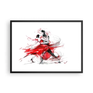 Plakat w czarnej ramie - Tancerze w dynamicznym tańcu z czerwonymi akcentami - 70x50cm - Tango - rytm namiętności - Nowoczesna dekoracja ścienna do salonu i sypialni ARTTOR