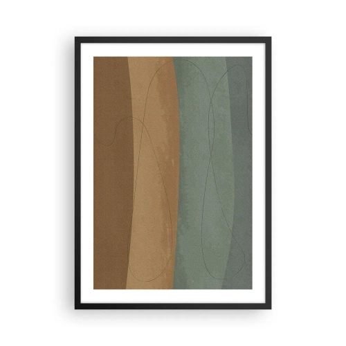 Plakat w czarnej ramie - Organiczne linie na ziemistych i zielonych tłach - 50x70cm - Kompozycja horyzontalna - Nowoczesna dekoracja ścienna do salonu i sypialni ARTTOR