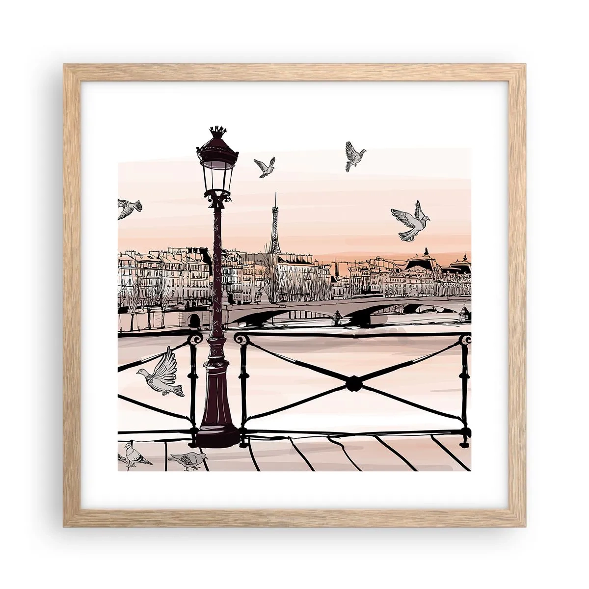 Plakat w ramie jasny dąb - Nad dachami Paryża - 40x40 cm