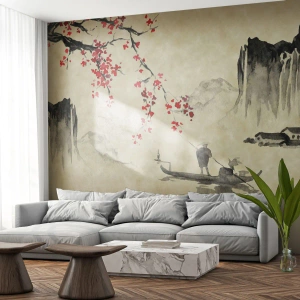 Fototapeta Premium Sand - W kraju kwitnącej wiśni - Krajobraz, Japonia, Rybak - 450x315 cm