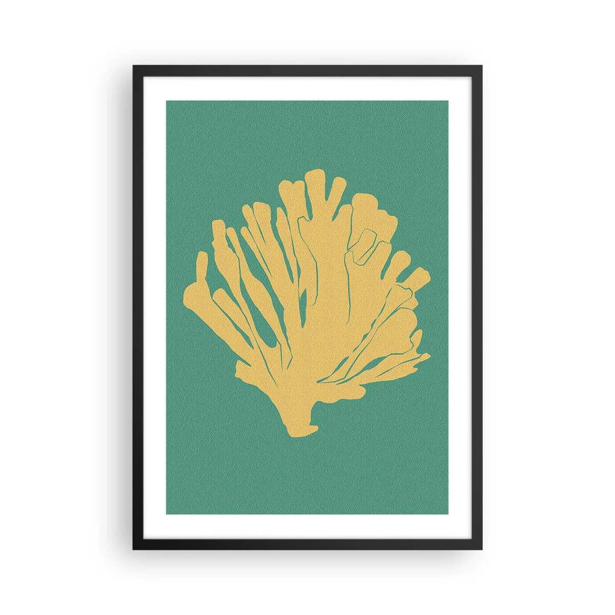 Plakat w czarnej ramie - Złoty koralowiec na turkusowym tle - 50x70cm - Krzak podwodnego lasu - Nowoczesna dekoracja ścienna do salonu i sypialni ARTTOR
