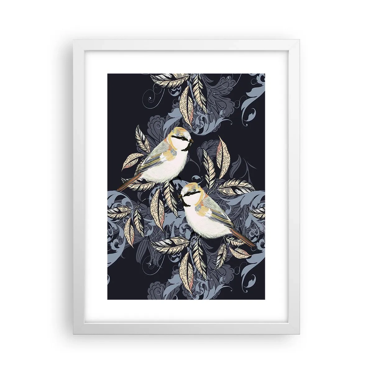 Plakat w białej ramie - Żółto-błękitny trel - 30x40 cm