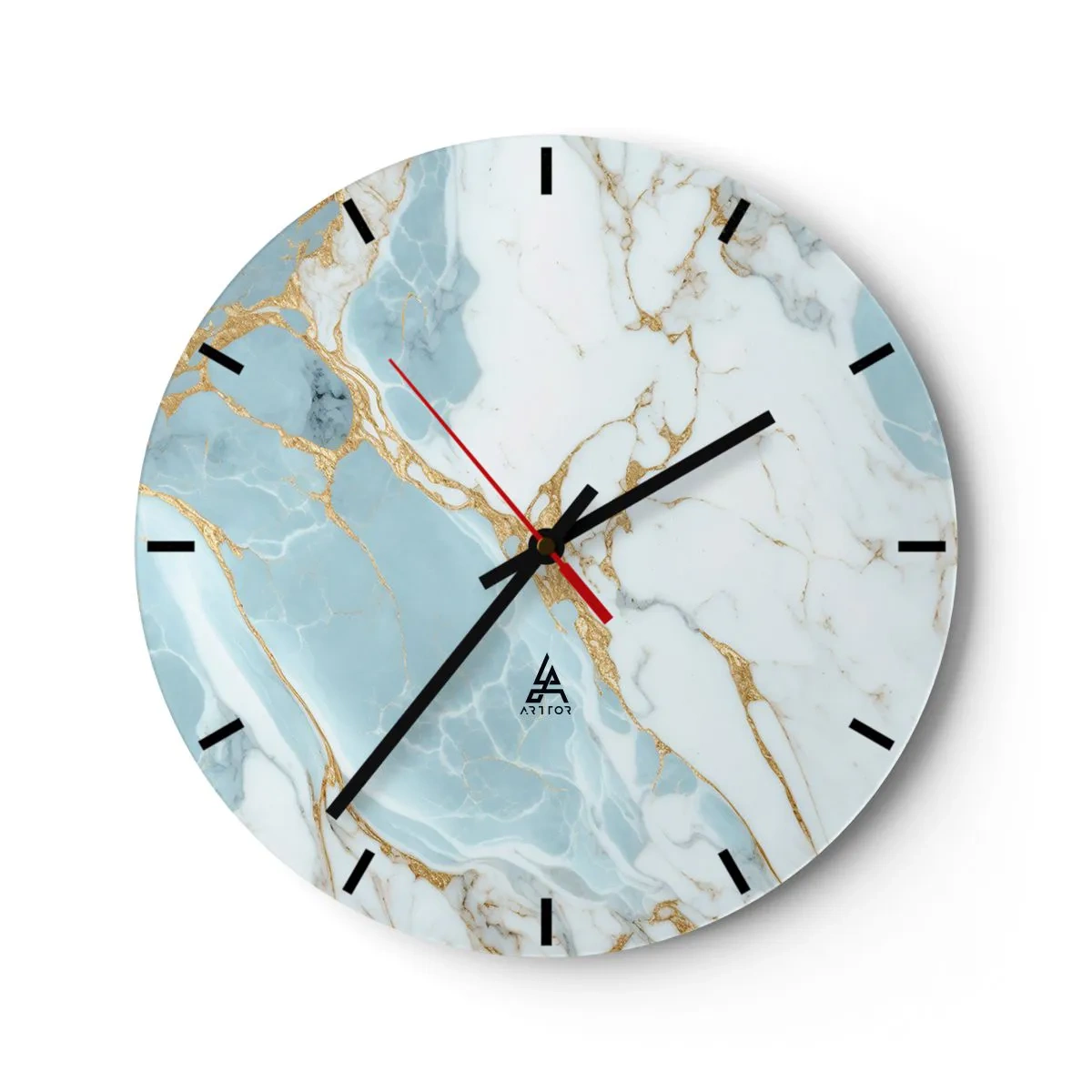 Zegar ścienny - Błękitno-biały marmur z żyłkami złota na całej powierzchni - 30x30cm - Bogactwo kamienia - Nowoczesna dekoracja ścienna do salonu, kuchni i sypialni ARTTOR