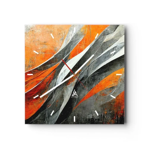 Zegar ścienny - Abstrakcyjne linie w odcieniach pomarańczu i szarości - 30x30cm - Żar i chłód - Nowoczesna dekoracja ścienna do salonu i sypialni ARTTOR