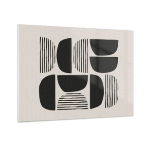Obraz na szkle - Abstrakcyjna kompozycja geometrycznych kształtów z liniami - 70x50cm - Połowiczne układy - Nowoczesna dekoracja ścienna do salonu i sypialni ARTTOR
