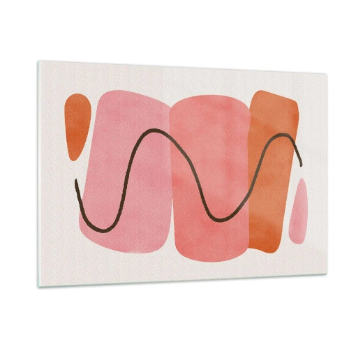 Obraz na szkle - Abstrakcyjne kształty w różu i pomarańczu z czarną linią - 120x80cm - łagodny ruch form - Nowoczesna dekoracja ścienna do salonu, kuchni i sypialni ARTTOR