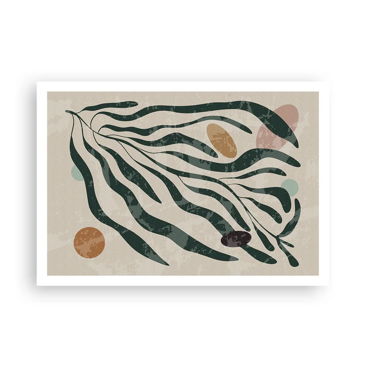 Plakat - Organiczne linie i kształty w zieleni i beżu - 100x70cm - Pośród zieleni - Nowoczesna dekoracja ścienna do salonu i sypialni ARTTOR