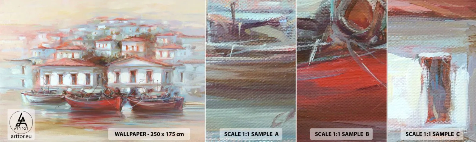 Fototapeta Próbka Samoprzylepna Deluxe Sticker - Szczęśliwe miasteczko - Architektura, Żaglówka, Port - 100x30 cm