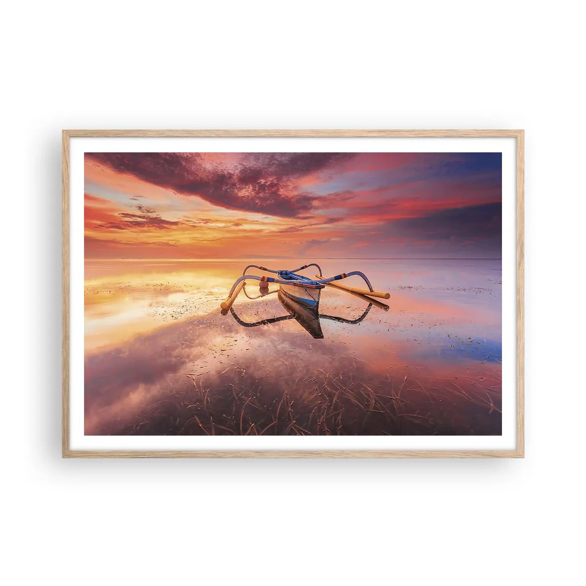 Plakat w ramie jasny dąb - Spokój tropikalnego wieczoru - 100x70 cm