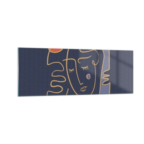 Obraz na szkle - Abstrakcyjny portret twarzy w minimalistycznym stylu - 140x50cm - W zamyśleniu - Nowoczesna dekoracja ścienna do salonu i sypialni ARTTOR